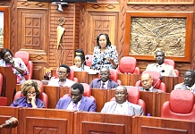Hon Wanjiku Muhia makes a point at the debate.  The Assembly adopted the Report of the Committee on Accounts on the EAC Audited Financial Statements for the Year ended 30th June 2016.