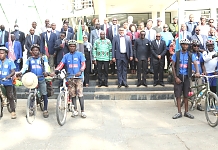 Group picture opportunity between Cyclists, Ministers, EALA Speaker, Ambassadors and EAC Staff