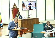 Chairperson of the Committee on Accounts, Hon Dr Ngwaru Maghembe presents to the House the report on the oversight activity undertaken at the Lake Victoria Basin Commission in Kisumu, Kenya last month.