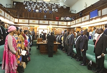 The Members of EALA alert to the EAC anthem at the commencement of the State of EAC Address earlier today