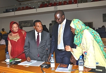 CONSULTATION: From left, Hon Shyrose Bhanji, Hon Dr Augustine Mahiga, Minister for Foreign Affairs and EAC Co-operation, United Republic of Tanzania, Hon Maganda Julius Wandera, Minister for State for EAC Affairs, Uganda and Hon Leontine Nzeyimana, Minist
