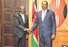 Speaker of the Kenya National Assembly, Rt. Hon Justin Muturi poses for a photo with the EALA                                                Speaker, Rt Hon Ngoga Martin