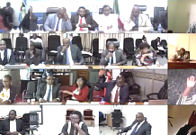 A section of the Members pay attention to proceedings at the Plenary session held via video conference.