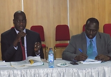 Rt Hon Daniel F. Kidega, Speaker of EALA opens the EALA Planning Meeting in Nairobi today. On right is the Deputy Clerk, Alex Obatre