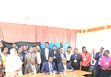 Rt. Hon Speaker of EALA flanked by EALA MPS at the Press Conference in Nairobi, Kenya