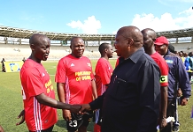 The District Commissioner of Temeke is introduced by Parliament of Uganda's Captain , Hon Denis Obua shortly before meeting Parliament of Tanzania