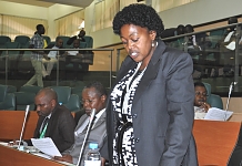 Hon Nancy Abisai, mover of the Motion for a Resolution urging the Council of Ministers to immediately compel Partner States to meet their financial obligations addresses the House