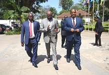 EALA Speaker,  Rt. Hon Joseph Ntakirutimana flanked by Judge President of EACJ, Hon. Justice Nestor Kayobera and EACJ Principal Judge Justice Yohane Masara