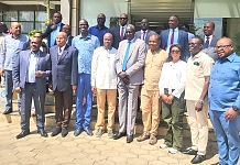 EALA Members of the Committee on Legal, Rules and Privileges pose for a group photo with Hon. Deng Alor Kuol, current EAC Chair Council of Ministers in Juba, South Sudan