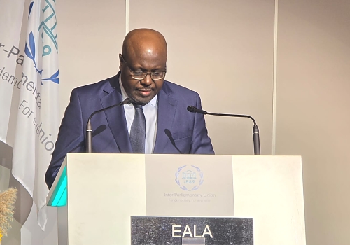 The Rt. Hon. Joseph Ntakirutimana, Speaker of the East African Legislative Assembly (EALA), delivering his address at the 149th Inter-Parliamentary Union (IPU) Assembly
