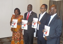 The launch of the publication from left: Hon Nancy Abisai, MP, EALA, Rt Hon Daniel F. Kidega, EALA Speaker, Mr Ali Hersi, Associate Director, SID and the Deputy Director, SID, Arthur Muliro